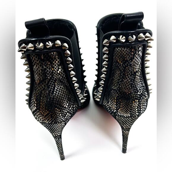Christian Louboutin Boot Capaboot 85 Suede Rockstud Metallic Snakeskin Ankle